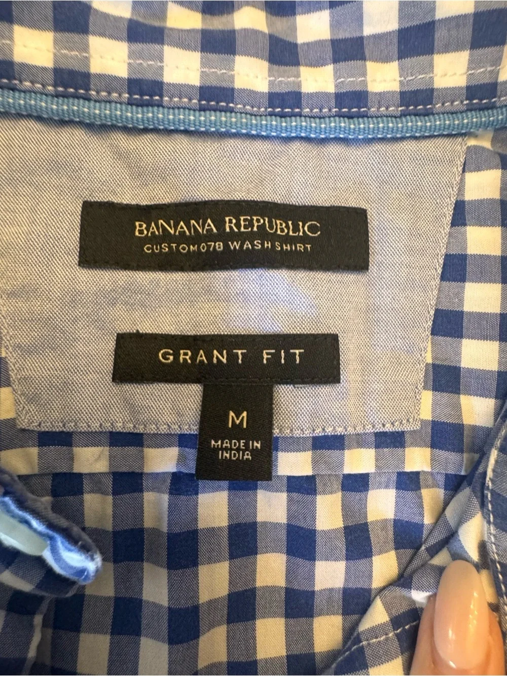 Banana Republic Shirt Mens M Blue Cotton Gingham Grant Preppy Business Casual
